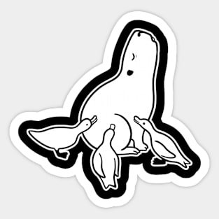 Capybara chilling with Ducks in white ink Sticker